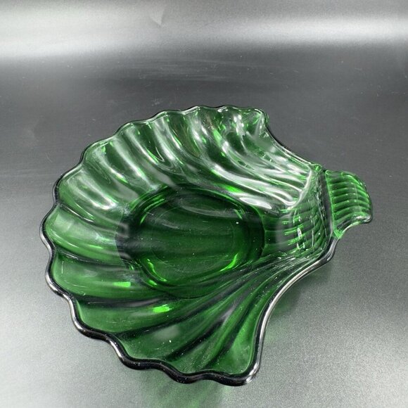 Anchor Hocking Shell Shaped Dish Bowl Dark Green Trinket Dish Holder Vintage - Picture 14 of 14